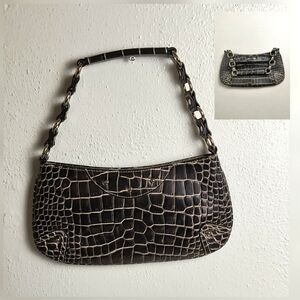 Charlie Lapson Hobo Handbag Embossed Croc Black